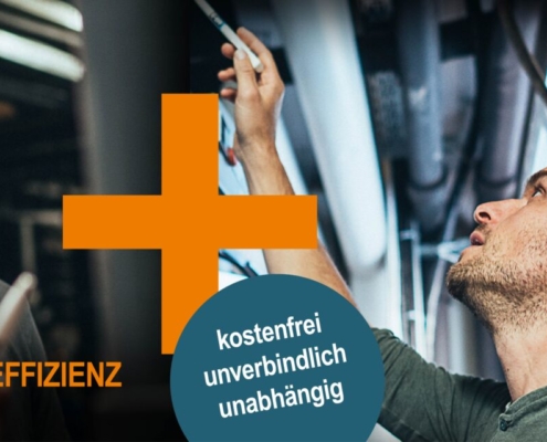 Werbebanner für KEFF+Checks, mit dem Text "Jetzt Potenziale für Energie- und Materialeffizienz heben" kostenfrei, unverbindlich, unabhängig